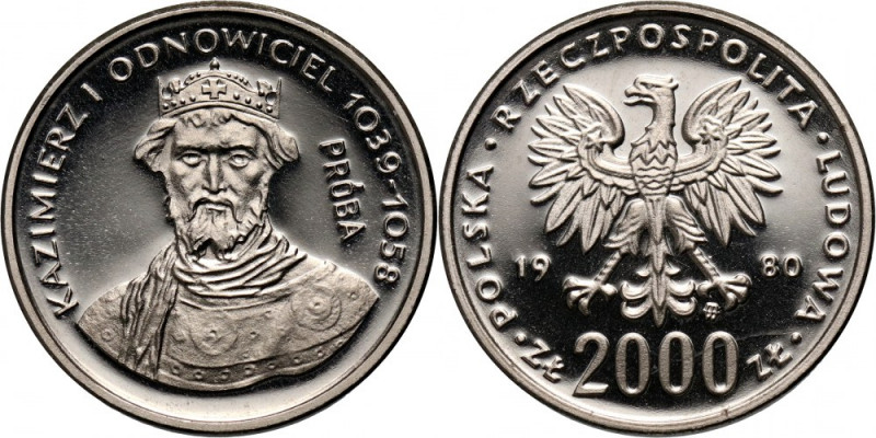 PRL, 2000 złotych 1980, Bolesław I Odnowiciel, PRÓBA, nikiel Nakład: 500 szt. Re...