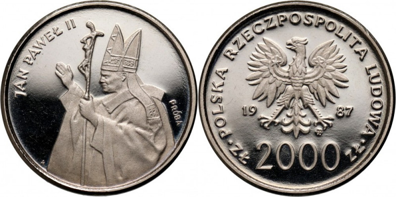 PRL, 2000 złotych 1987, Jan Paweł II, PRÓBA, nikiel Nakład: 500 szt. Reference: ...