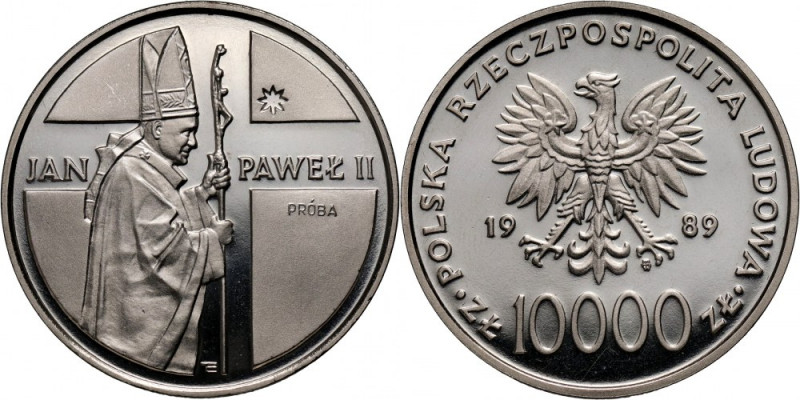 PRL, 10000 złotych 1989, Jan Paweł II, PRÓBA, nikiel Nakład: 500 szt. Reference:...