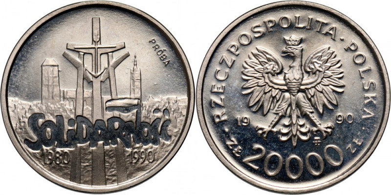 III RP, 20000 złotych 1990, Solidarność 1980-1990, PRÓBA, nikiel Nakład: 500 szt...