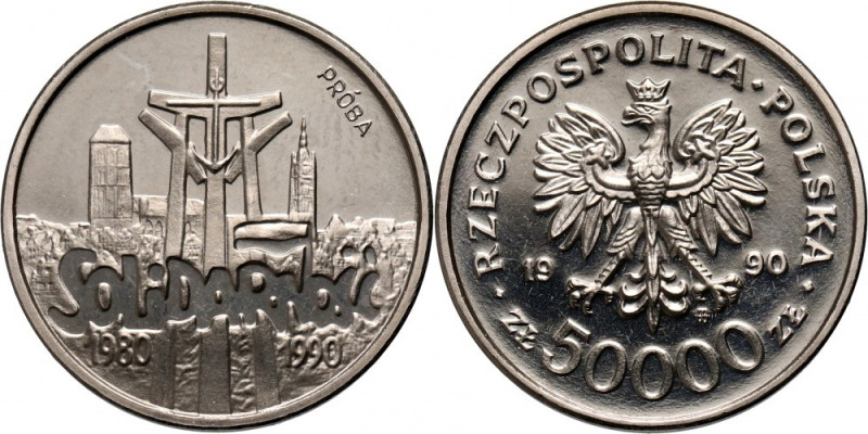 III RP, 50000 złotych 1990, Solidarność 1980-1990, PRÓBA, nikiel Nakład: 500 szt...