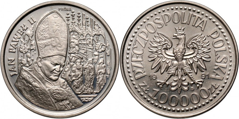 III RP, 100000 złotych 1991, Jan Paweł II, PRÓBA, nikiel Nakład: 500 szt. Refere...