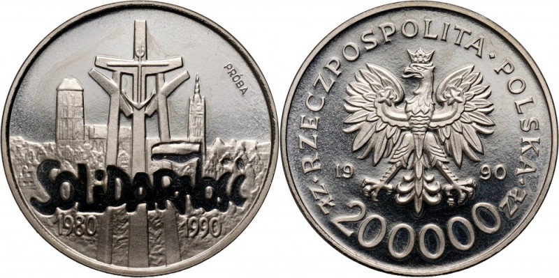 III RP, 200000 złotych 1990, Solidarność 1980-1990, PRÓBA, nikiel Nakład: 500 sz...