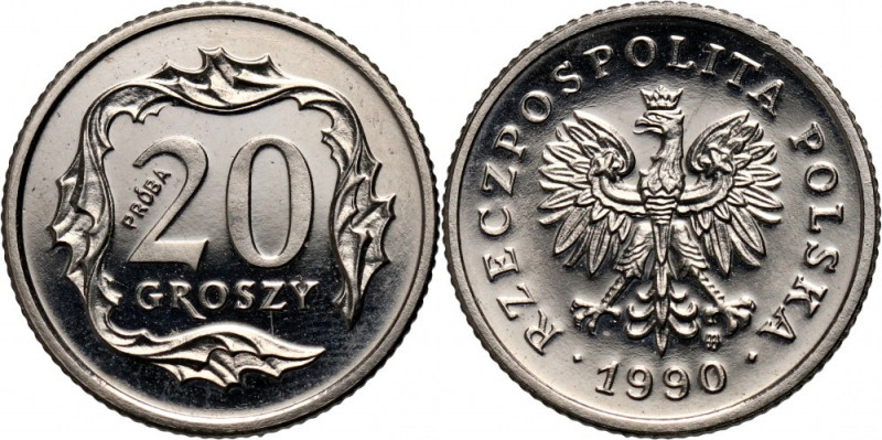 III RP, 20 groszy 1990, PRÓBA, nikiel Nakład: 500 szt. Reference: Parchimowicz P...