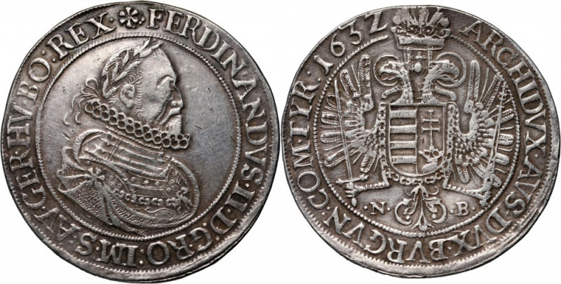 Austria, Ferdinand II, Thaler 1632 NB, Nagybánya Silver 29,29 g. Rare coin.
Sre...