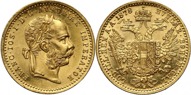 Austria, Franz Joseph I, Ducat 1878, Vienna Gold 3,48 g. Small scratches.
 Złot...