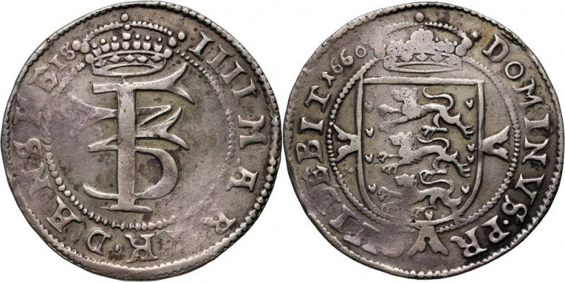 Denmark, Frederick III, Krone (4 Mark) 1660, Glückstadt Silver 22,06 g. Srebro 2...