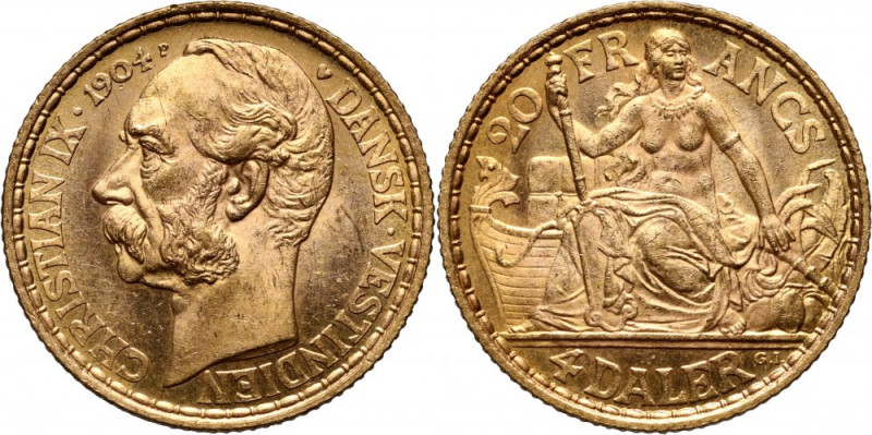 Danish West Indies, Christian IX, 20 Francs / 4 Daler 1904, Copenhagen Gold 6,44...
