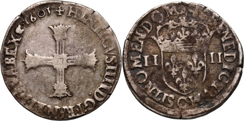 France, Henri IV, 1/4 Ecu 1603 C, Saint-Lo Silver 9,21 g.
 Srebro 9,21 g. Refer...