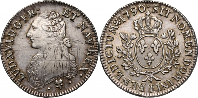 France, Louis XVI, Écu 1790 L, Bayonne Silver 29,29 g.
 Srebro 29,29 g.
Refere...