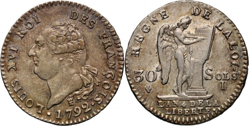 France, Louis XVI, 30 Sols 1792 I, Limoges Bardzo ładnie zachowane.
Reference: ...