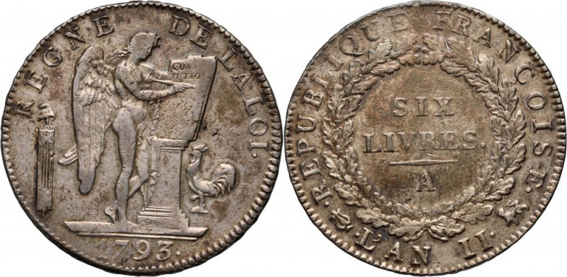 France, Republic, Ecu (6 Livres) 1793 A, Paris Silver 29,31 g.
 Srebro 29,31 g....