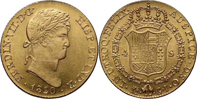 Spain, Ferdinand VII, 4 Escudos 1820, Madrid Gold 13,49 g.
Złoto 13,49 g. Piękn...