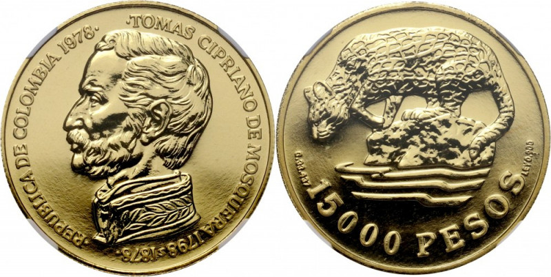 Colombia, 15000 Pesos 1978, Ocelot Złoto. Moneta wybita z okazji 100. rocznicy ś...