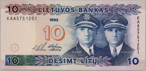 Lithuania, 10 Litu 1993, series KAA Number 5751201.
 Numer 5751201. Reference: ...