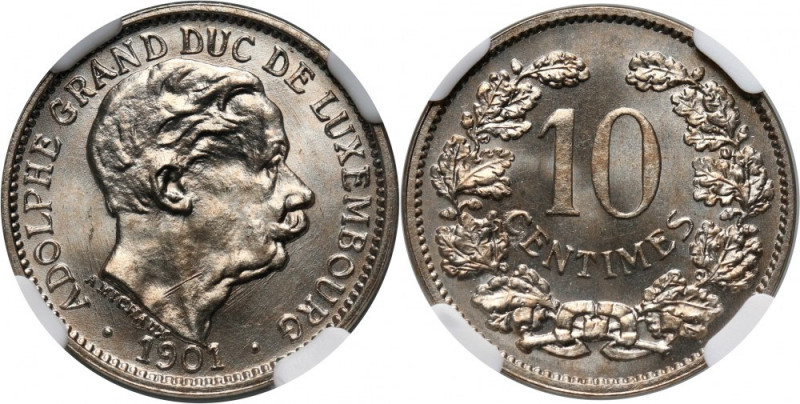 Luxembourg, Adolphe, 10 Centimes 1901 Menniczy egzemplarz. Reference: KM #25
Gr...