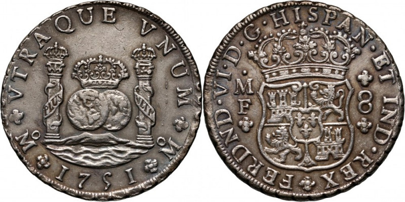 Mexico, Ferdinand VI, 8 Reales 1751 Mo-MF, Mexico City Reference: KM #104.1
Gra...