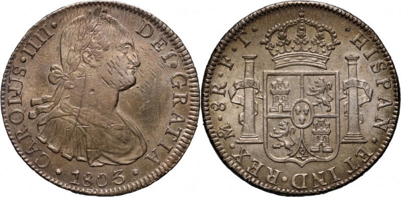 Mexico, Charles IV, 8 Reales 1803 Mo-FT, Mexico City Scratches on obverse.
Rysy...