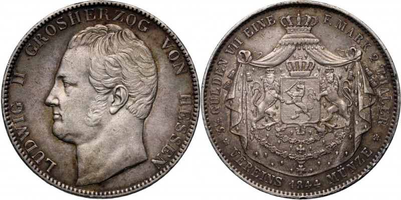 Germany, Hessen, Ludwig II, 2 Thaler 1844, Darmstadt Reference: Davenport 703, J...