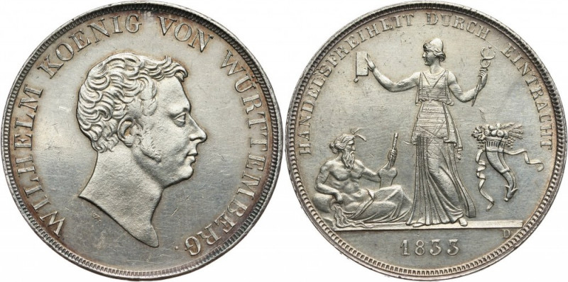 Germany, Wurttemberg, Wilhelm I, Thaler 1833, Free trade Silver 29,35 g. Slightl...