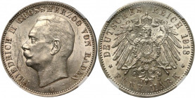 Germany, Baden, Friedrich II, 5 Mark 1913 G, Karlsruhe