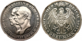 Germany, Prussia, Wilhelm II, 3 Mark 1911 A, Berlin, Breslau University, PROOF