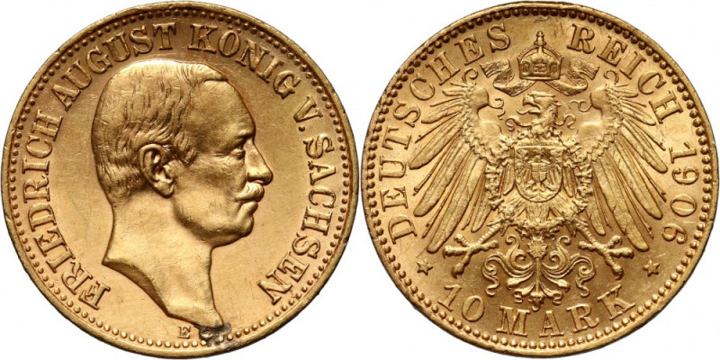 Germany, Saxony, Friedrich August III, 10 Mark 1906 E, Muldenhütten Gold 3,96 g....