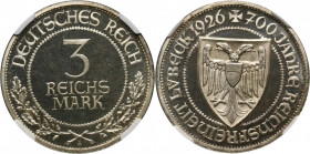 Germany, Weimar Republic, 3 Mark, 1926 A, Berlin, 700th anniversary of Free City of Lübeck, PROOF