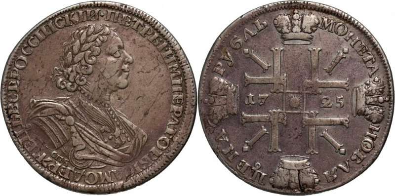 Russia, Peter I, Rouble 1725 СПБ, St. Petersburg Rzadki. Reference: Bitkin 1343 ...