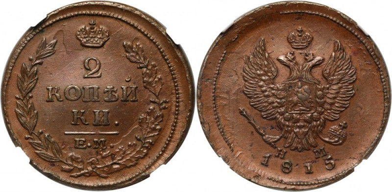 Russia, Alexander I, 2 Kopecks 1815 EM HM, Ekaterinburg Ładnie zachowane w delik...