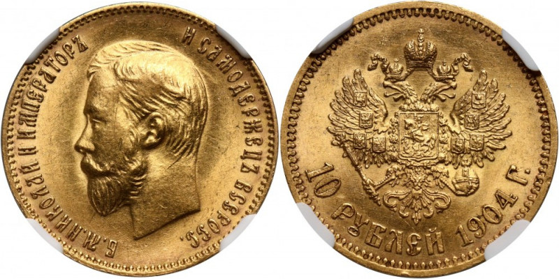 Russia, Nicholas II, 10 Roubles 1904 (АР), St. Petersburg Złoto. Rzadszy rocznik...