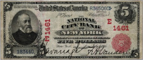 USA, National City Bank, New York, 5 Dollars 1902, series J