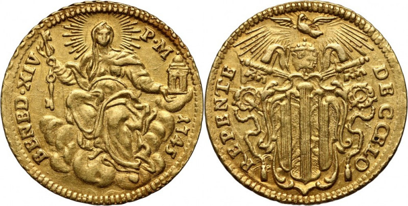 Vatican, Papal States, Benedict XIV, Zecchino 1746, Roma Gold 3,44 g.
 Złoto 3,...