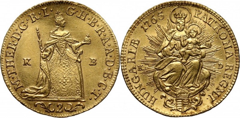 Hungary, Maria Theresia, 2 Ducats 1765 KB, Kremnitz Gold 6,96 g. Slightly bent. ...