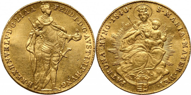 Hungary, Ferdinand I, Ducat 1840, Kremnitz Gold 3,50 g. Slightly bent.
 Złoto 3...