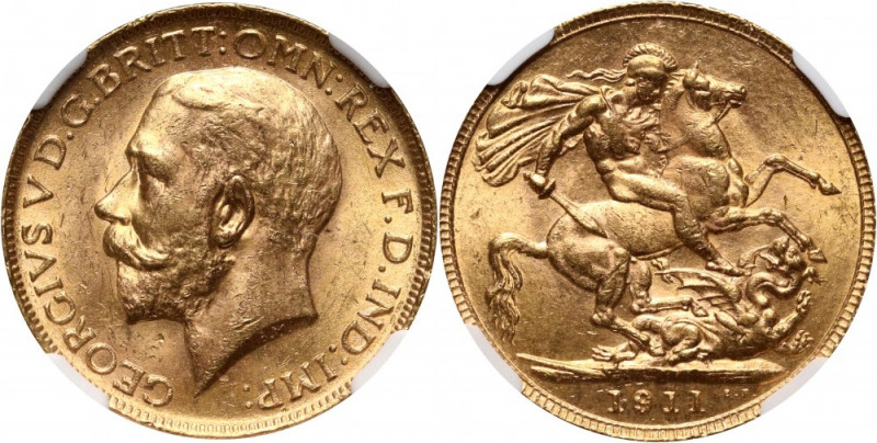 Great Britain, George V, Sovereign 1911, London Złoto. Bardzo ładnie zachowany. ...