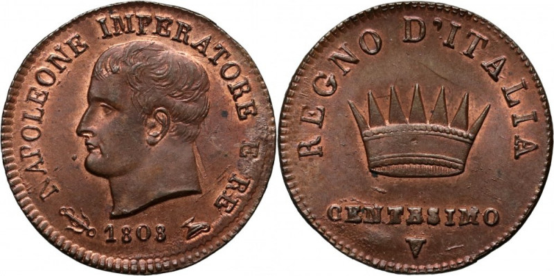 Italy, Kingdom of Napoleon I, Centesimo 1808 V, Venezia Beautiful coin. Pięknie ...