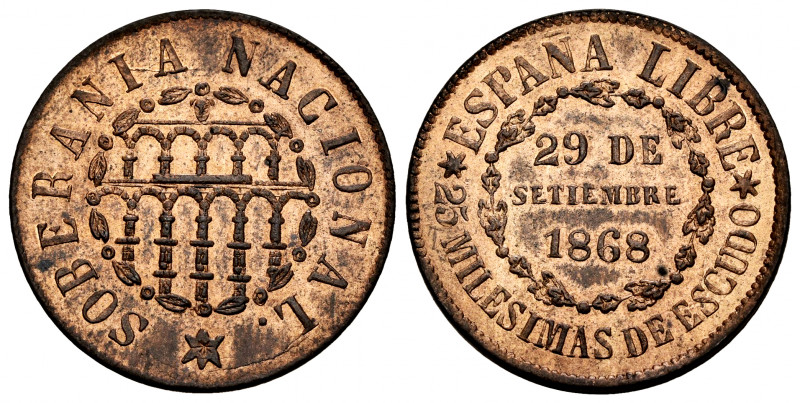 Provisional Government (1868-1871). 25 milesimas de escudo. 1868. Segovia. (Cal-...