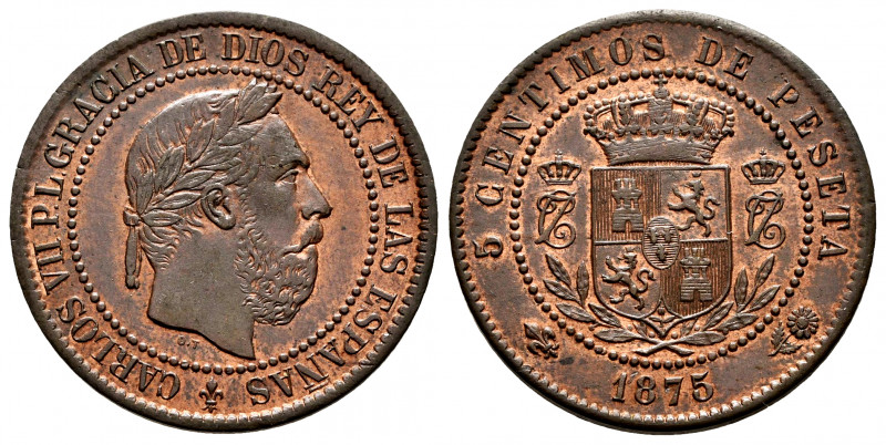 Carlos VII (1872-1876). 5 centimos. 1875. Oñate. (Cal-2). Ae. 5,30 g. Ex Vico 10...