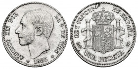 Alfonso XII (1874-1885). 1 peseta. 1885 *18-85. Madrid. MSM. (Cal-24). Ag. 5,02 g. XF/Almost XF. Est...450,00. 

Spanish Description: lfonso XII (18...