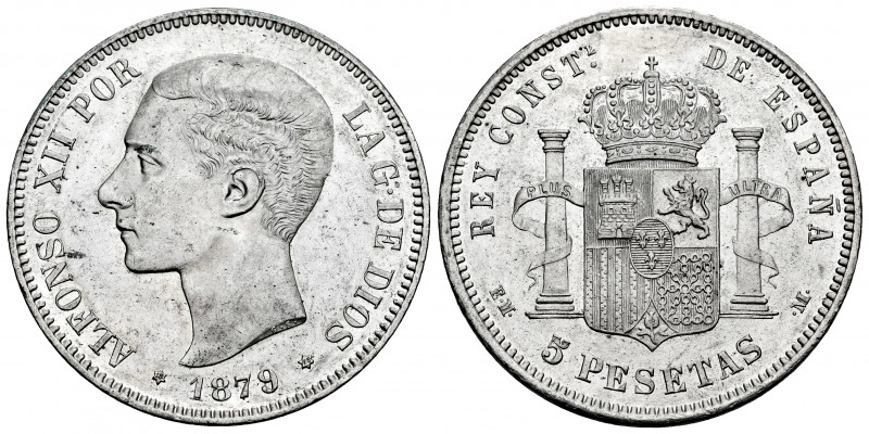 Alfonso XII (1874-1885). 5 pesetas. 1879 *18-79. Madrid. EMM. (Cal-42). Ag. 24,9...