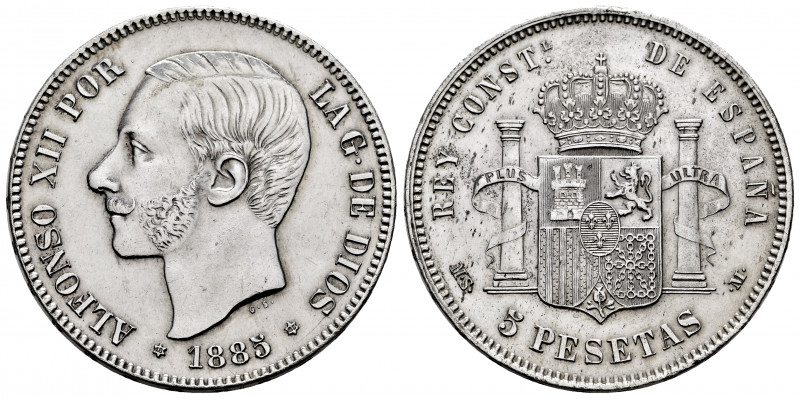 Alfonso XII (1874-1885). 5 pesetas. 1885 *18-85. Madrid. MSM. (Cal-60). Ag. 25,0...