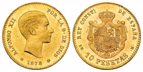 Alfonso XII (1874-1885). 10 pesetas. 1878*18-78. Madrid. EMM. (Cal-65). Au. 3,23 g. Rare in this condition. Mint state. Est...800,00. 

Spanish Desc...