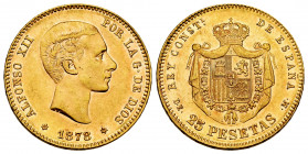 Alfonso XII (1874-1885). 25 pesetas. 1878*18-78. Madrid. DEM. (Cal-70). Au. 8,07 g. Original luster. Almost MS. Est...350,00. 

Spanish Description:...