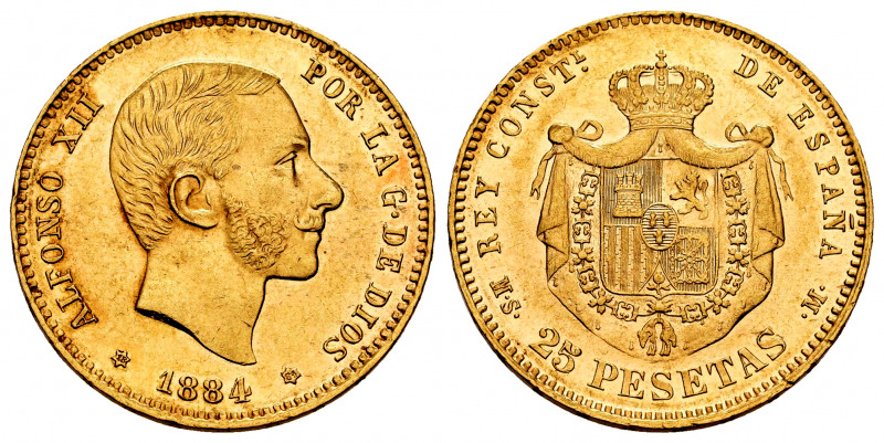 Alfonso XII (1874-1885). 25 pesetas. 1884*18-84. Madrid. MSM. (Cal-89). Au. 8,07...