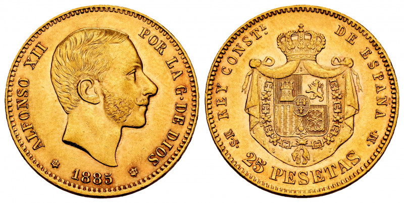 Alfonso XII (1874-1885). 25 pesetas. 1885*18-85. Madrid. MSM. (Cal-90). Au. 8,07...