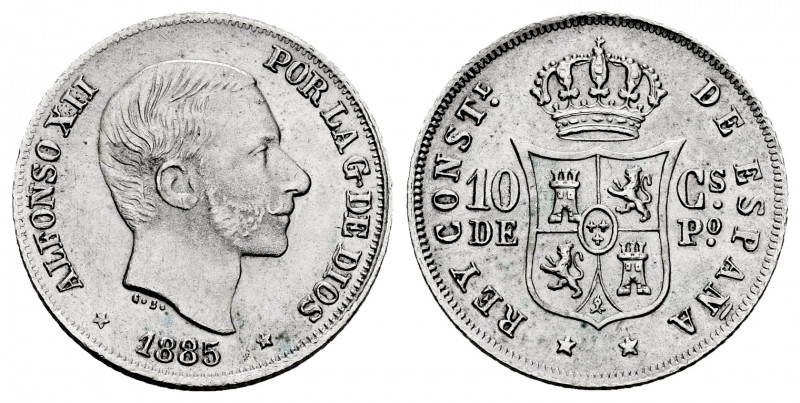 Alfonso XII (1874-1885). 10 centavos. 1885. Manila. (Cal-102). Ag. 2,60 g. Ex Vi...