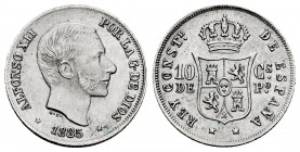 Alfonso XII (1874-1885). 10 centavos. 1885. Manila. (Cal-102). Ag. 2,60 g. Ex Vico, March 1992. XF. Est...60,00. 

Spanish Description: Alfonso XII ...