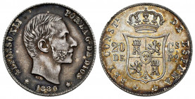 Alfonso XII (1874-1885). 20 centavos. 1880. Manila. (Cal-103). Ag. 5,28 g. A good sample. Toned. With some original luster remaining. Very rare in thi...