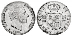 Alfonso XII (1874-1885). 20 centavos. 1885. Manila. (Cal-111). Ag. 5,15 g. Scarce in this grade. AU. Est...90,00. 

Spanish Description: Alfonso XII...